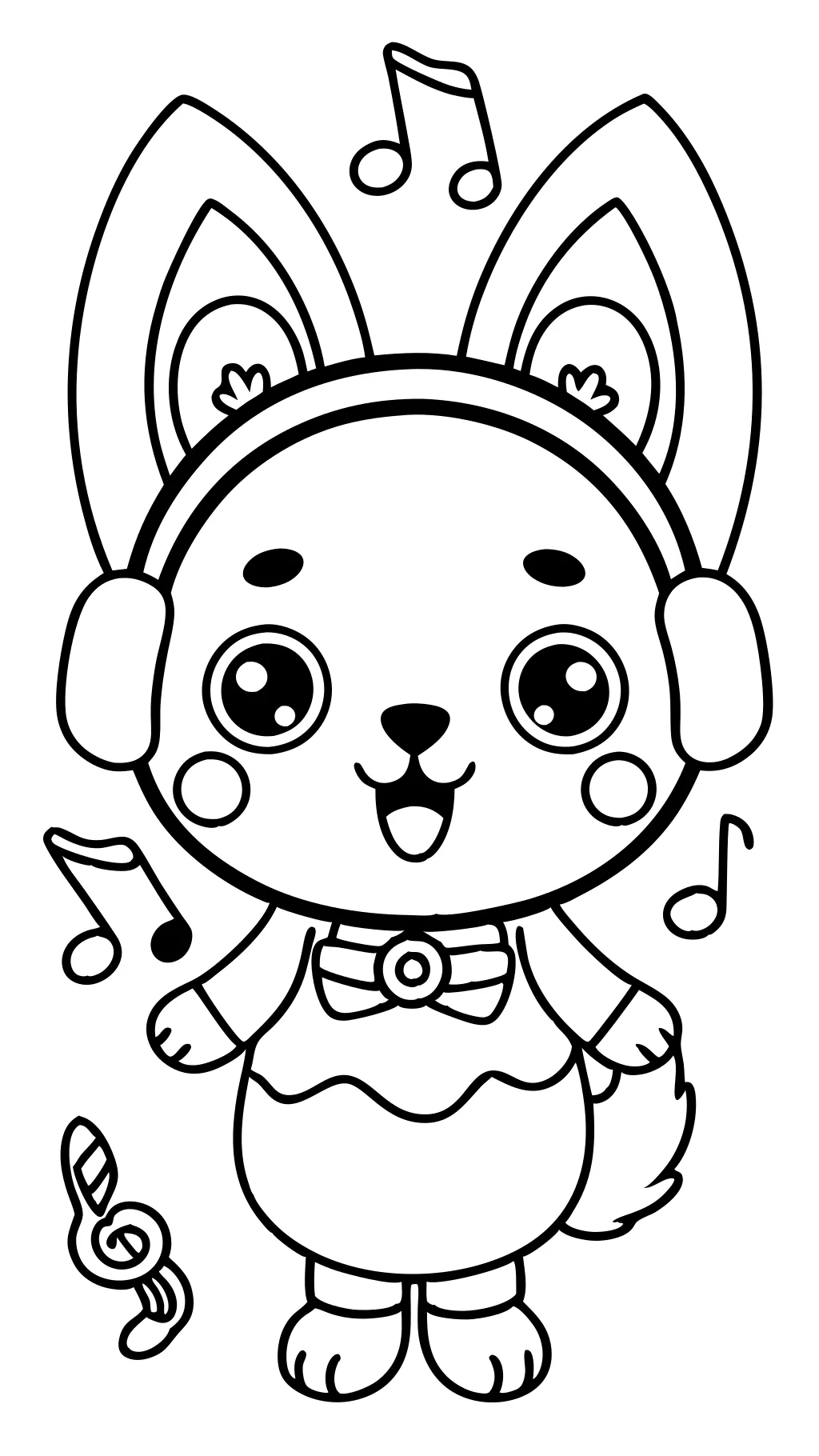 kawaii animals with headphones coloring pages